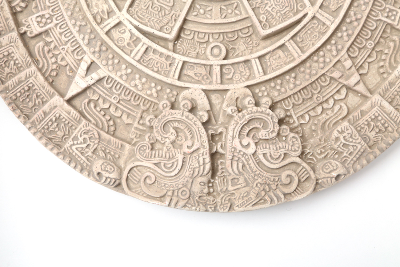 Pair Of Handmade Ceramic Aztec Calendar Wall Plaques