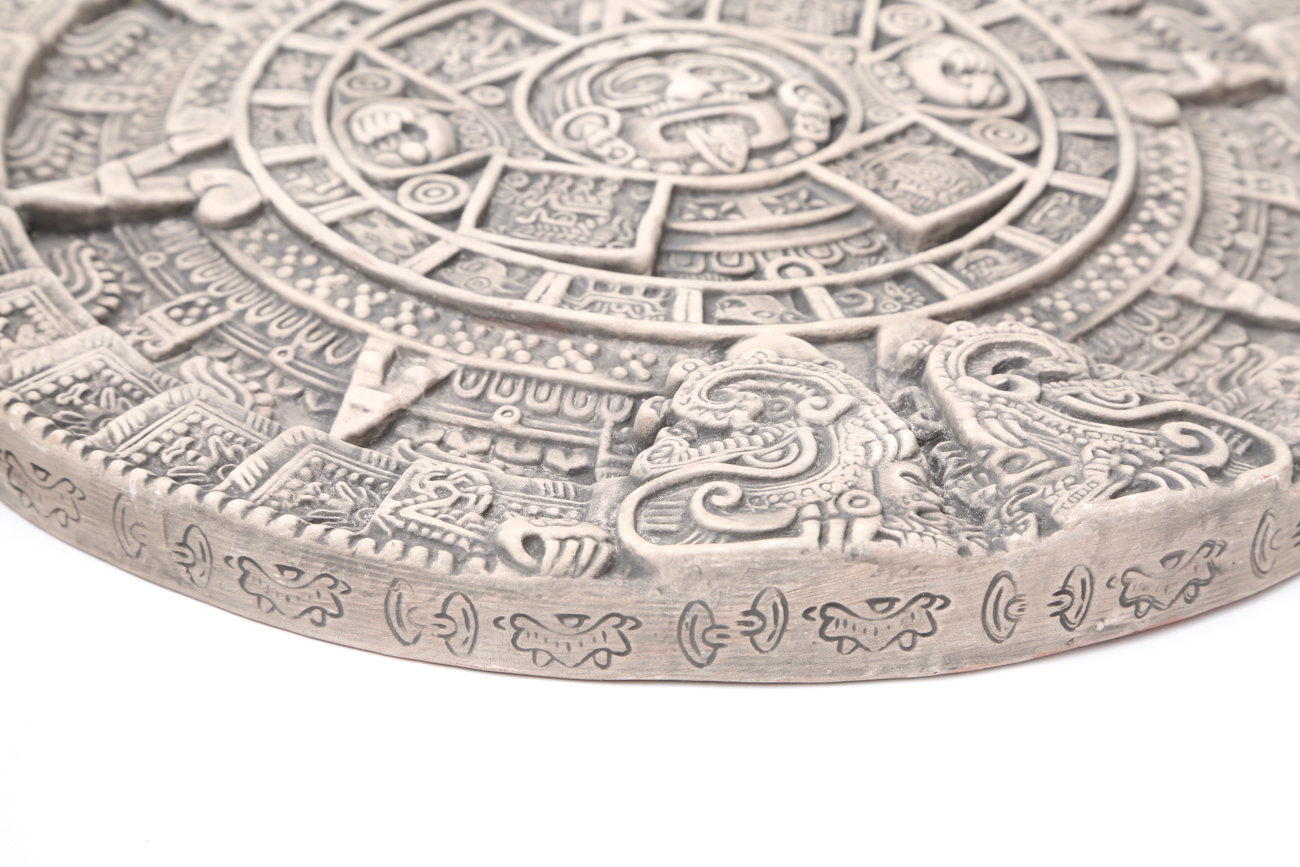 Pair Of Handmade Ceramic Aztec Calendar Wall Plaques