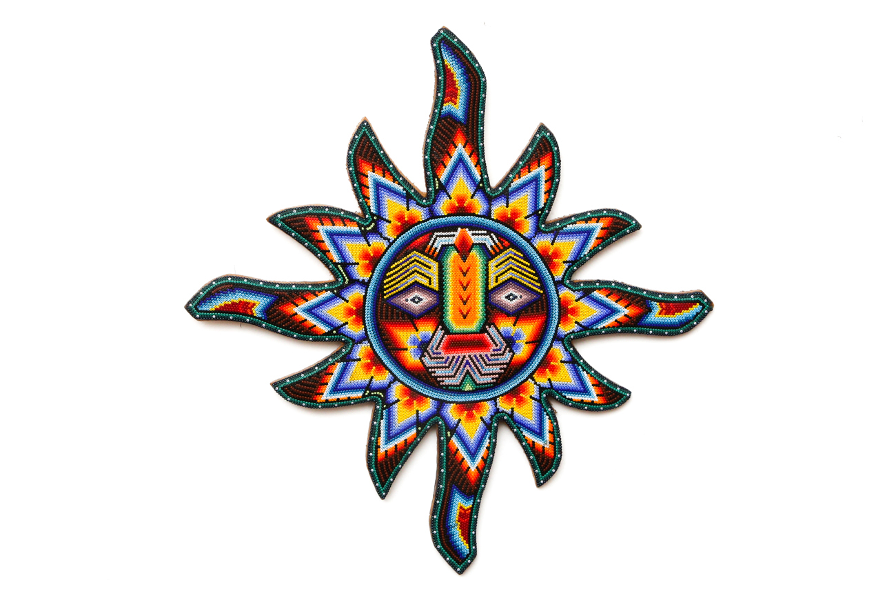 Hand Beaded Mexican Huichol Sun Wall Decor