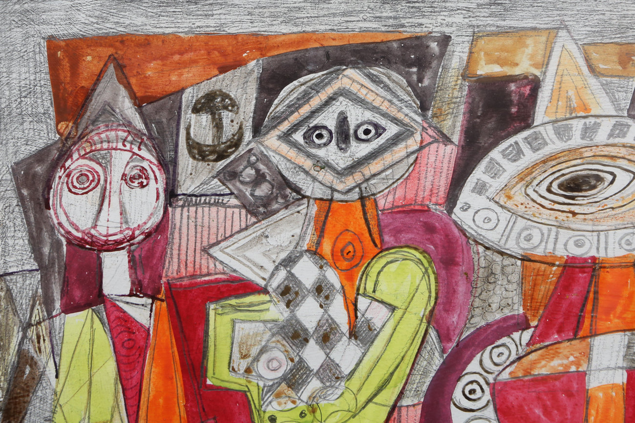 Martin Rosenthal Abstract Cubist Style Mixed Media Painting