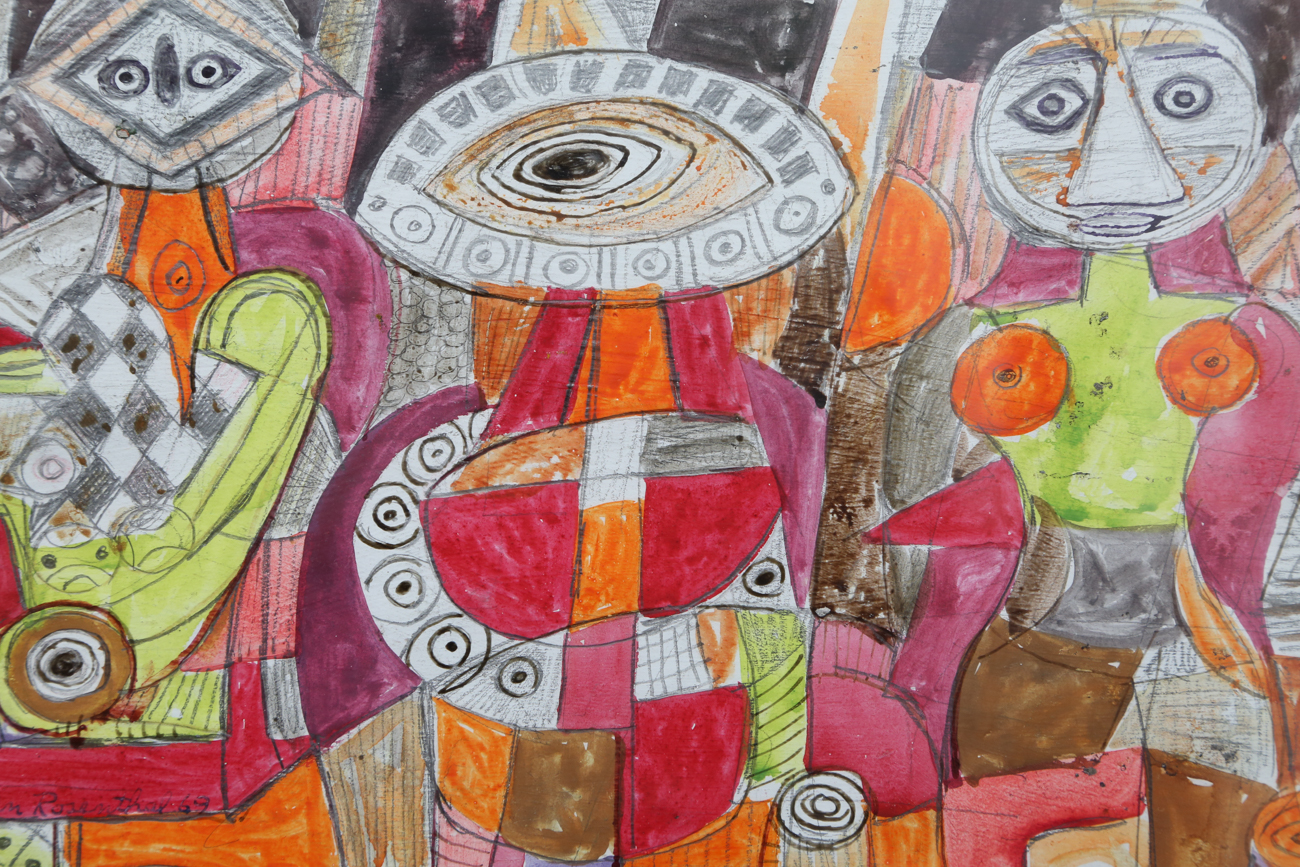 Martin Rosenthal Abstract Cubist Style Mixed Media Painting