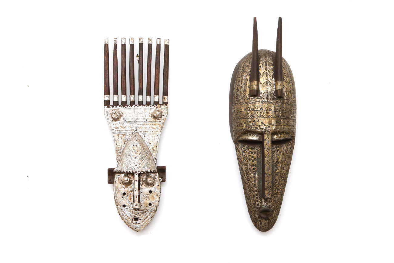 Pair Of African Inspired Masks With Metal Accents