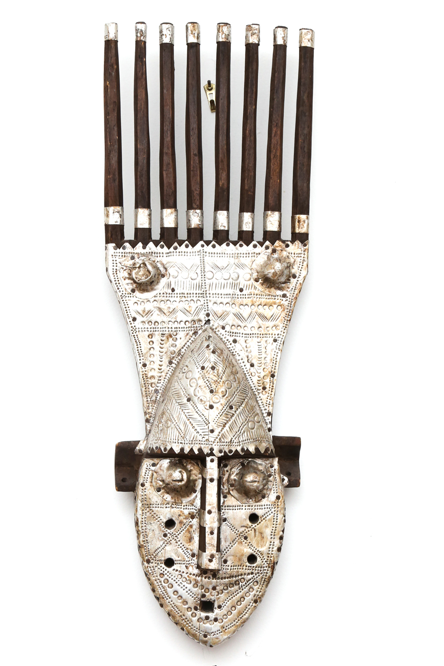 Pair Of African Inspired Masks With Metal Accents