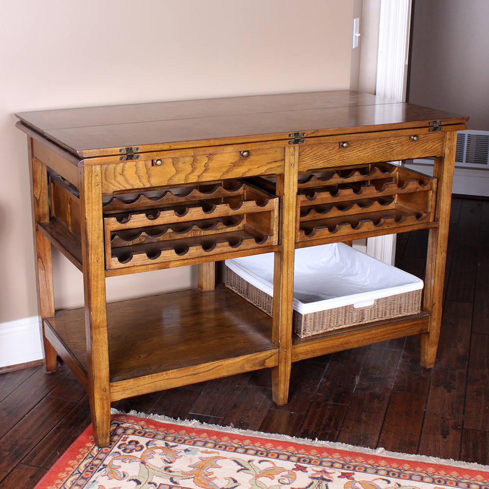 Oak Parquet Lift Top Counter Height Wine Tasting Table
