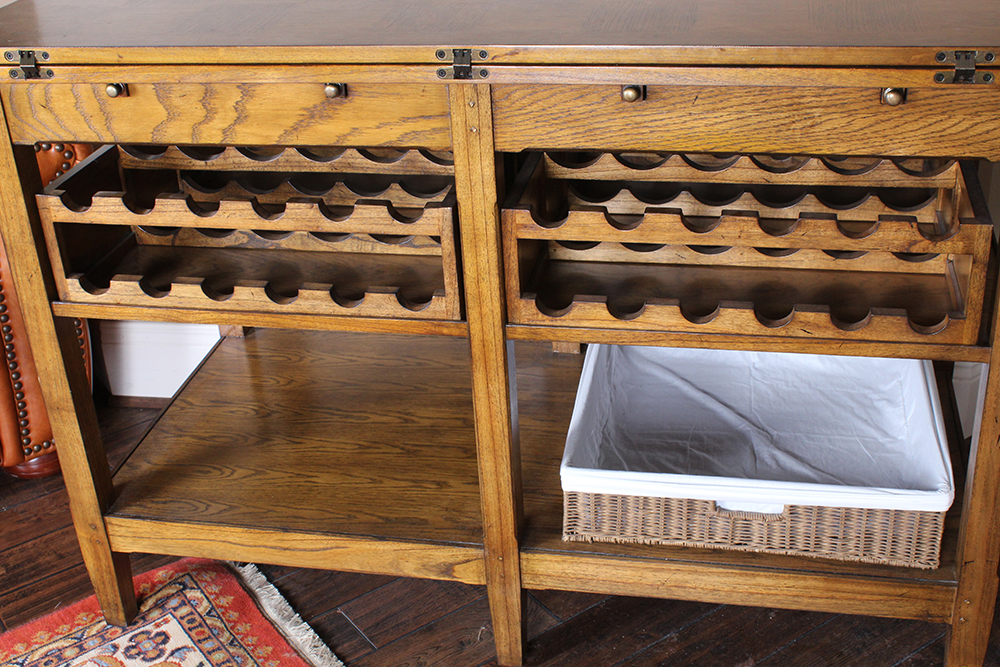 Oak Parquet Lift Top Counter Height Wine Tasting Table