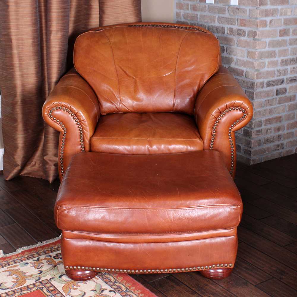 Leather Club Chair and Ottoman by Distinctions Leather