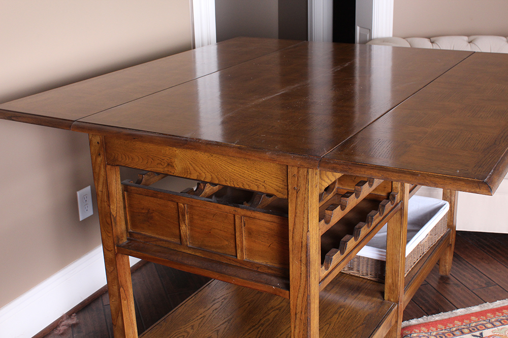 Oak Parquet Lift Top Counter Height Wine Tasting Table