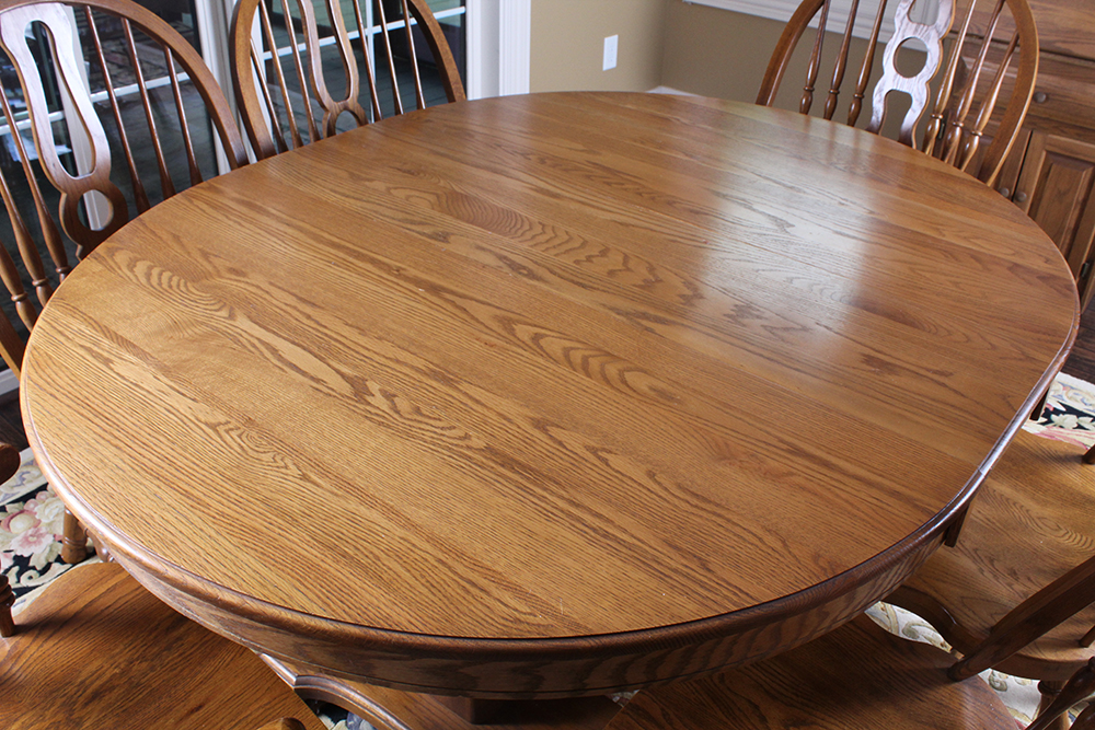 Oak Dining Table and Six Windsor Style Chairs by Keller