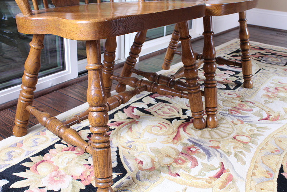 Oak Dining Table and Six Windsor Style Chairs by Keller