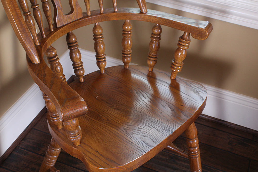 Oak Dining Table and Six Windsor Style Chairs by Keller