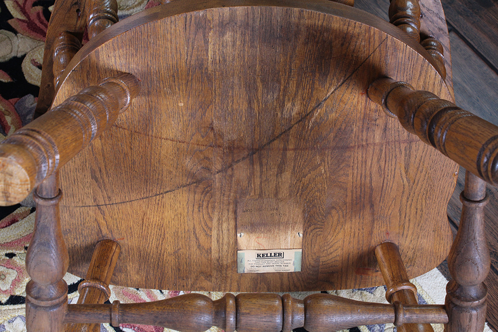 Oak Dining Table and Six Windsor Style Chairs by Keller