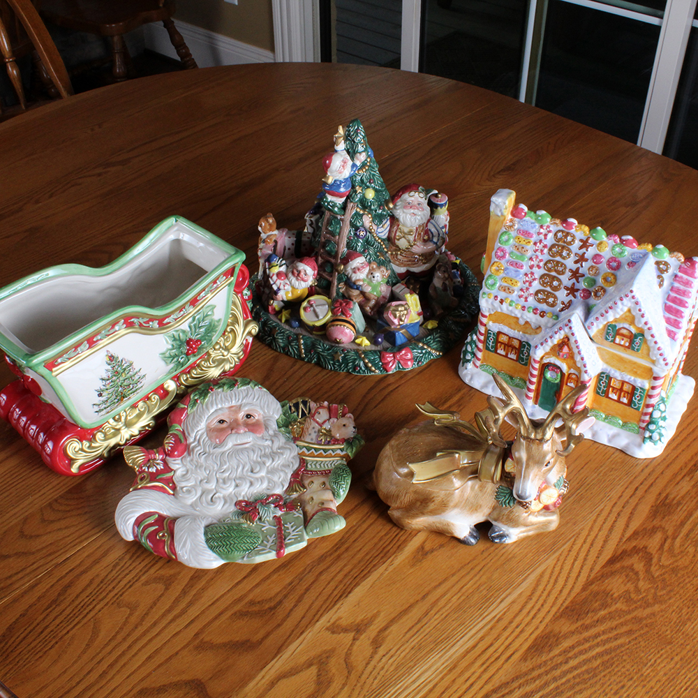 Ceramic Holiday Figurines and Decor Including Fitz and Floyd
