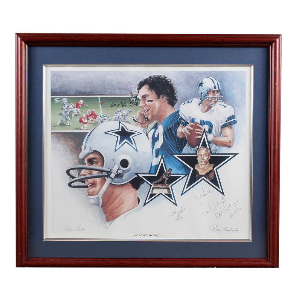 Autographed Print of Dallas Cowboy Quarterback Roger Haubach "Two Minute Warning"