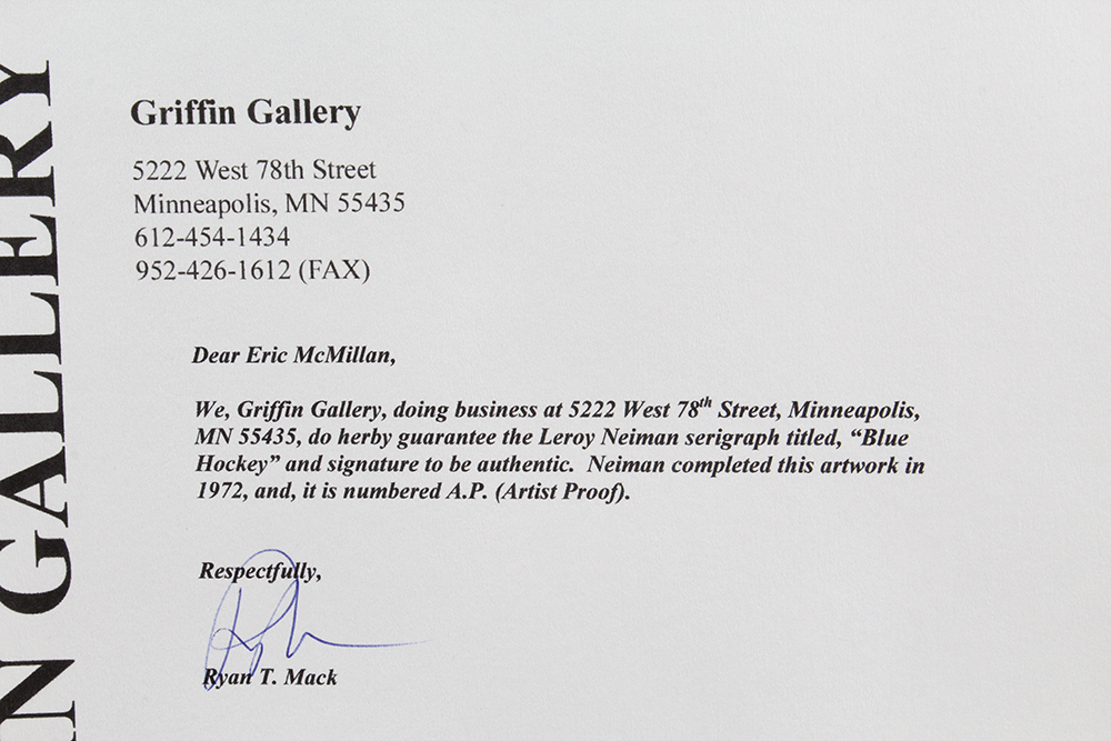 LeRoy Neiman Artist Proof Serigraph "Blue Hockey"