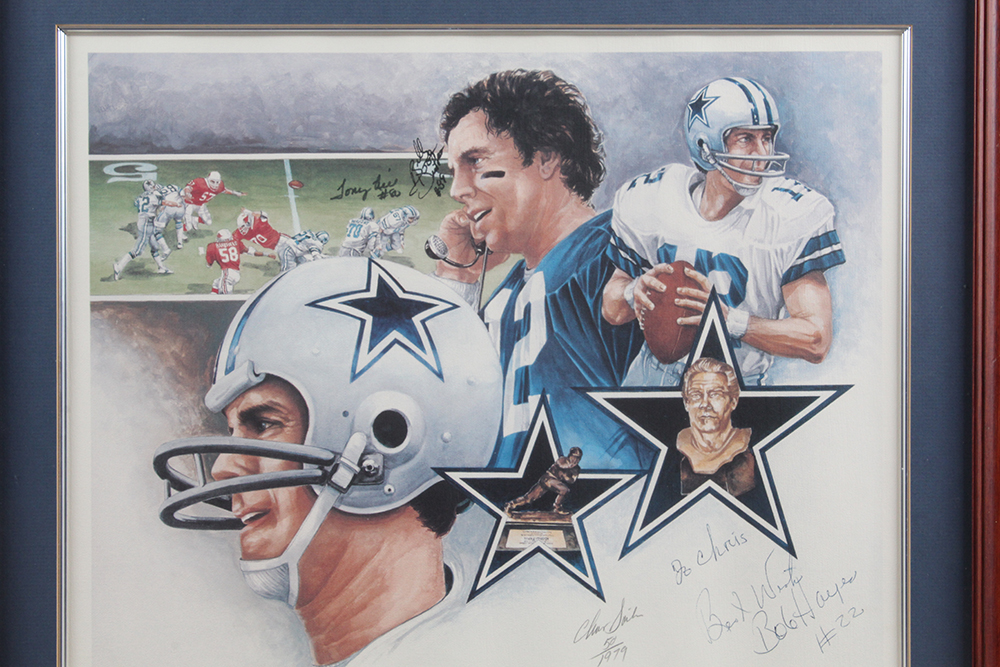 Autographed Print of Dallas Cowboy Quarterback Roger Haubach "Two Minute Warning"