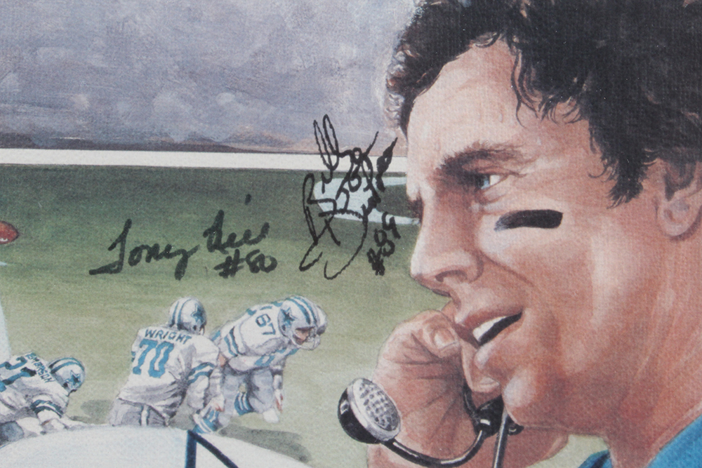 Autographed Print of Dallas Cowboy Quarterback Roger Haubach "Two Minute Warning"