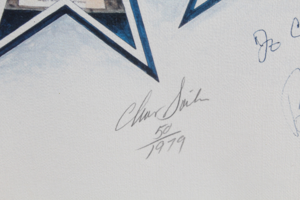 Autographed Print of Dallas Cowboy Quarterback Roger Haubach "Two Minute Warning"