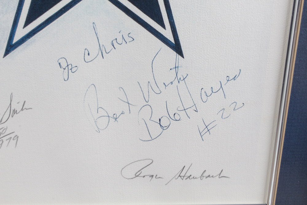 Autographed Print of Dallas Cowboy Quarterback Roger Haubach "Two Minute Warning"