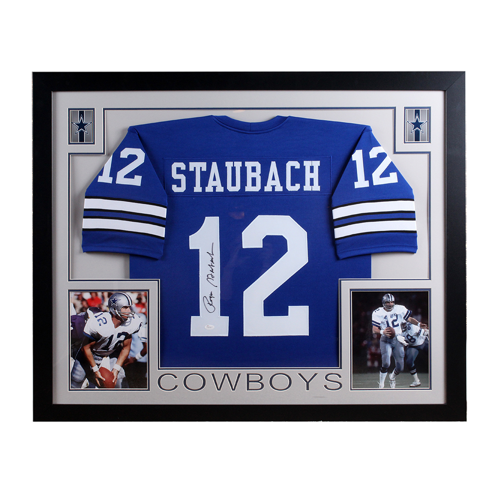 Framed Autographed Dallas Cowboys Roger Staubach Jersey