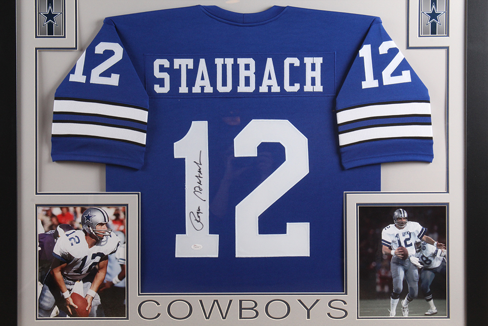 Framed Autographed Dallas Cowboys Roger Staubach Jersey