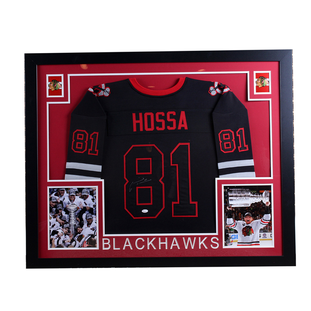 Framed Autographed Jersey of Blackhawks Marian Hossa