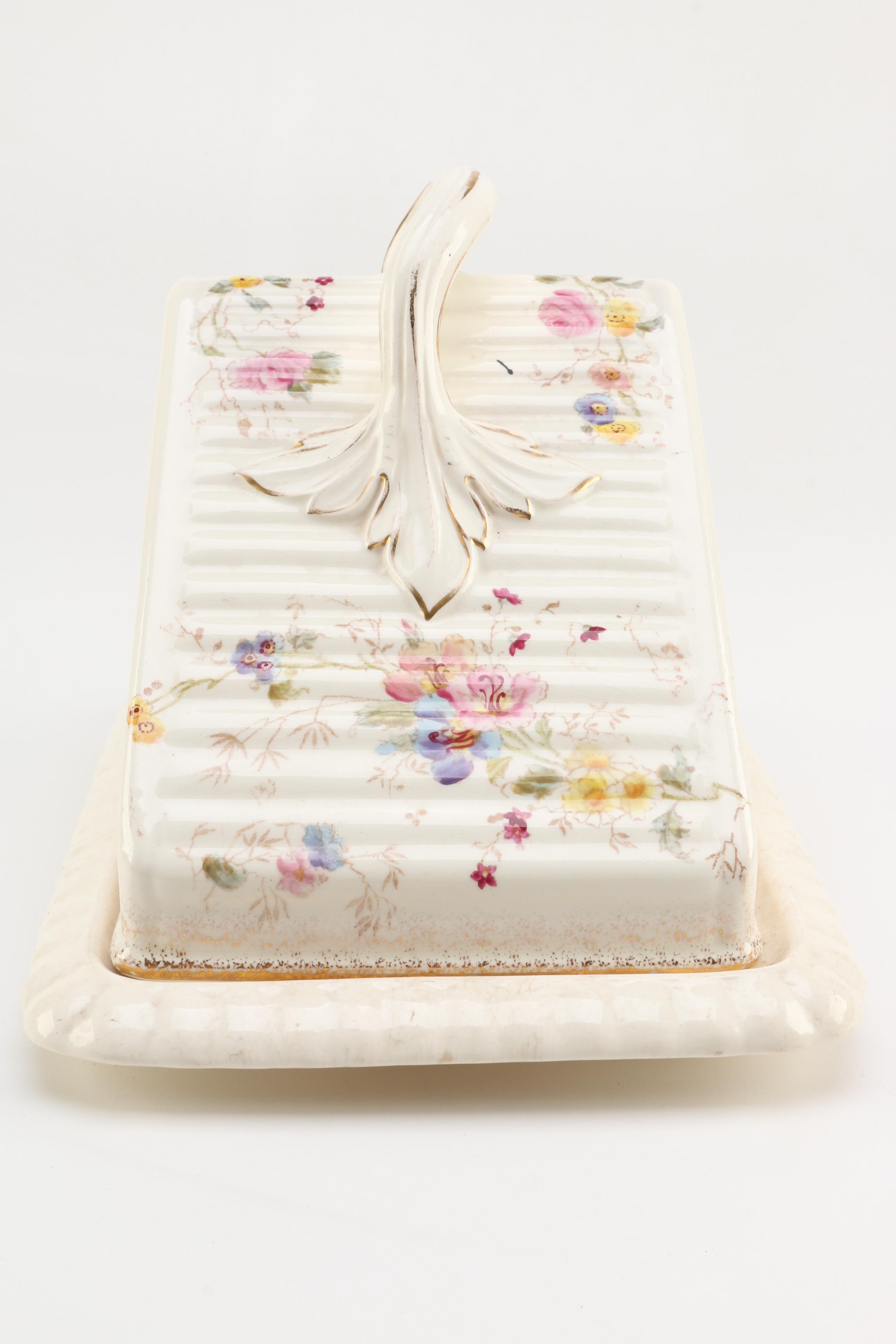 Floral Patterned Ceramic Cheese Keeper