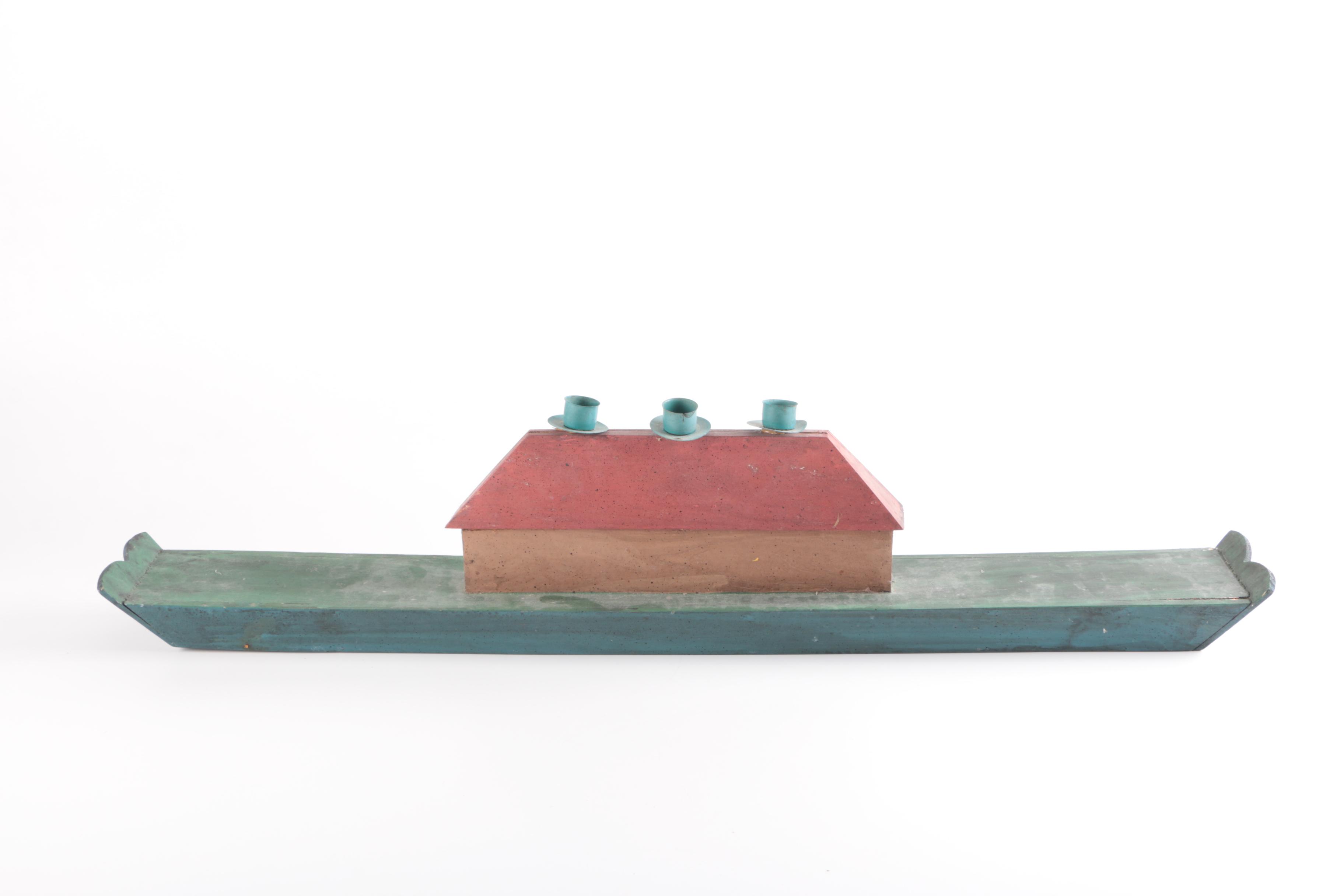 Carved Wooden Candle Boat