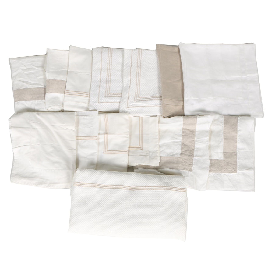 Assortment of Italian Frette Luxury Linens in White and Khaki