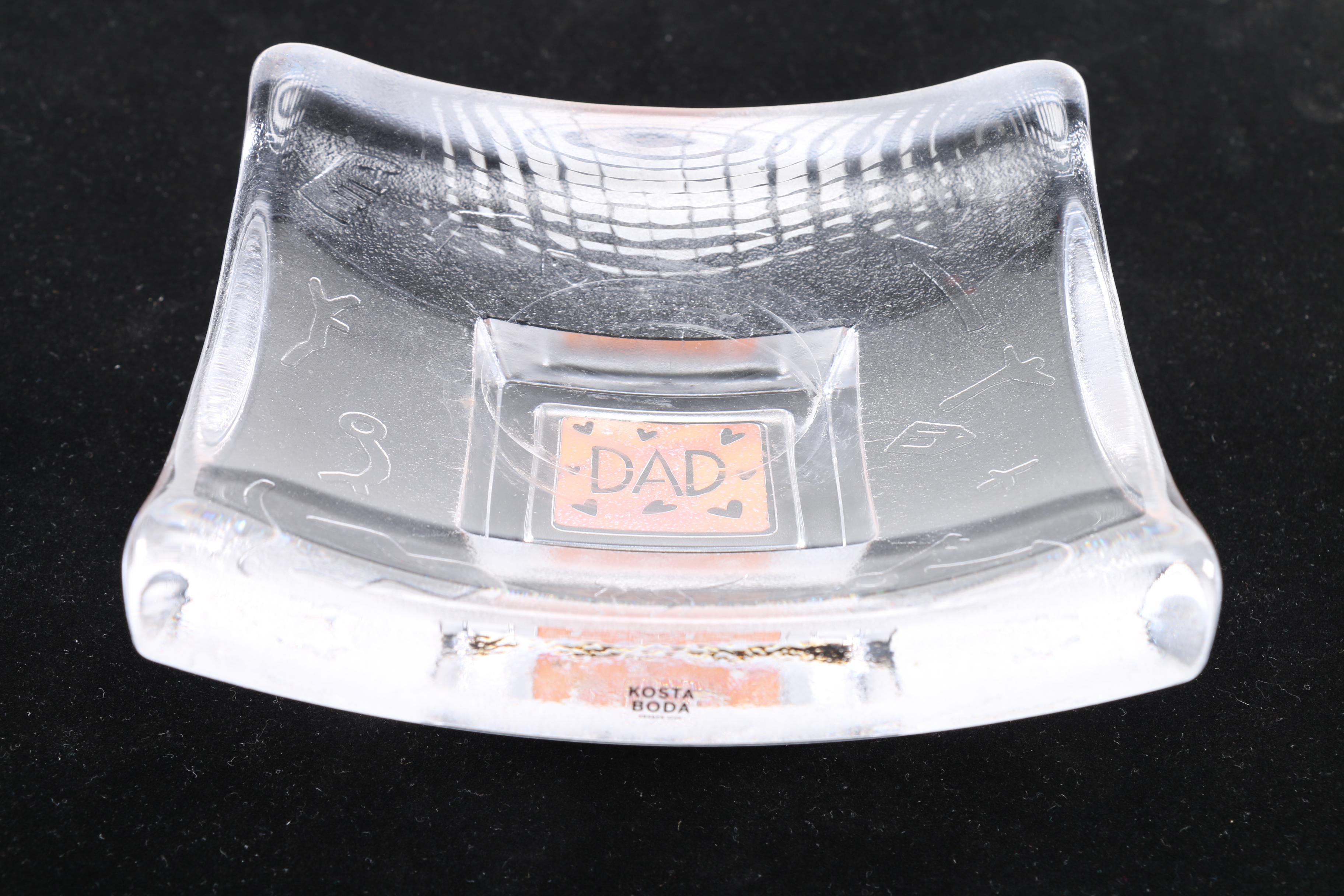 Orrefors Sweden Candle Holders and Kosta Boda "Dad" Domino Holder