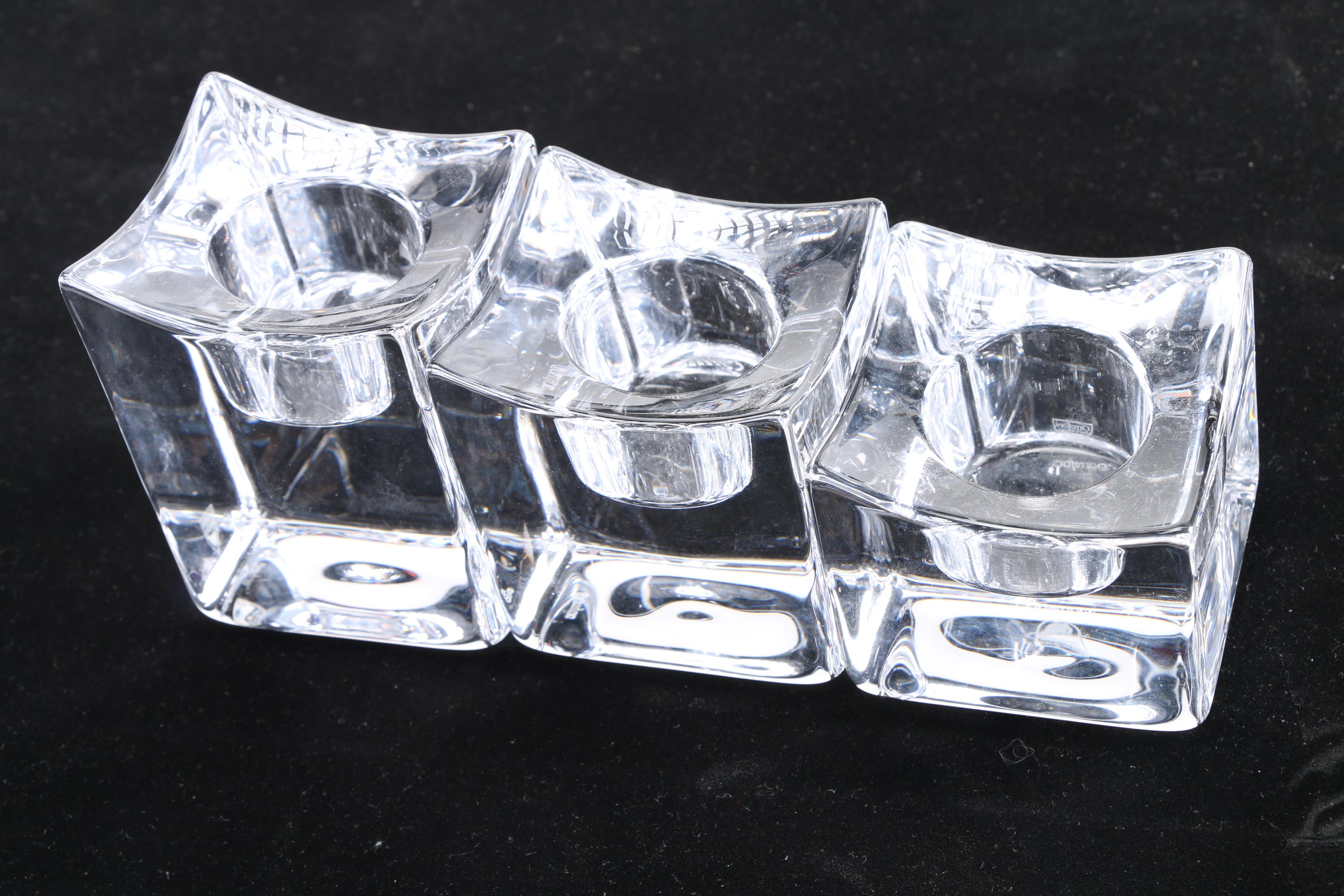 Orrefors Sweden Candle Holders and Kosta Boda "Dad" Domino Holder