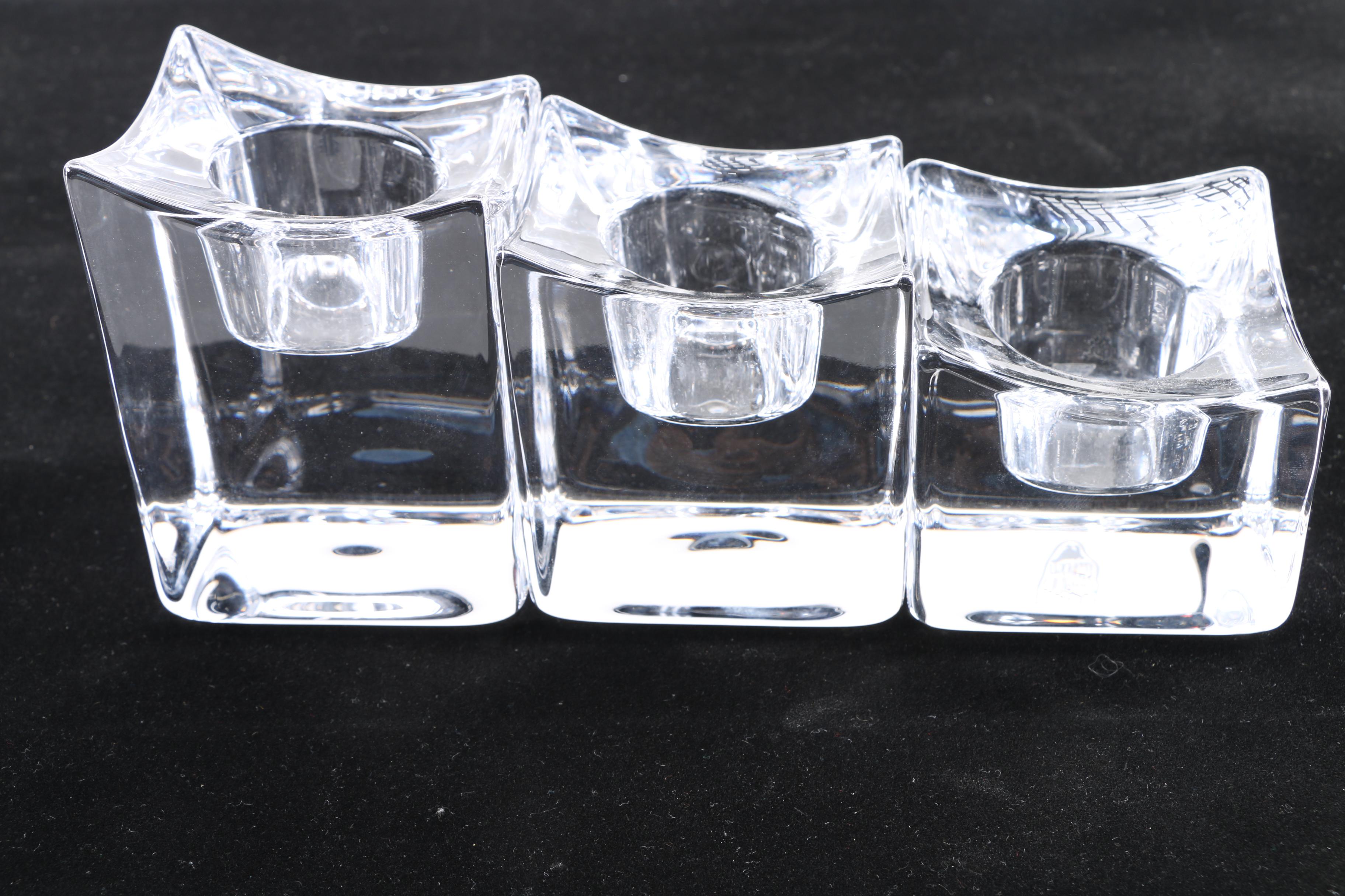 Orrefors Sweden Candle Holders and Kosta Boda "Dad" Domino Holder