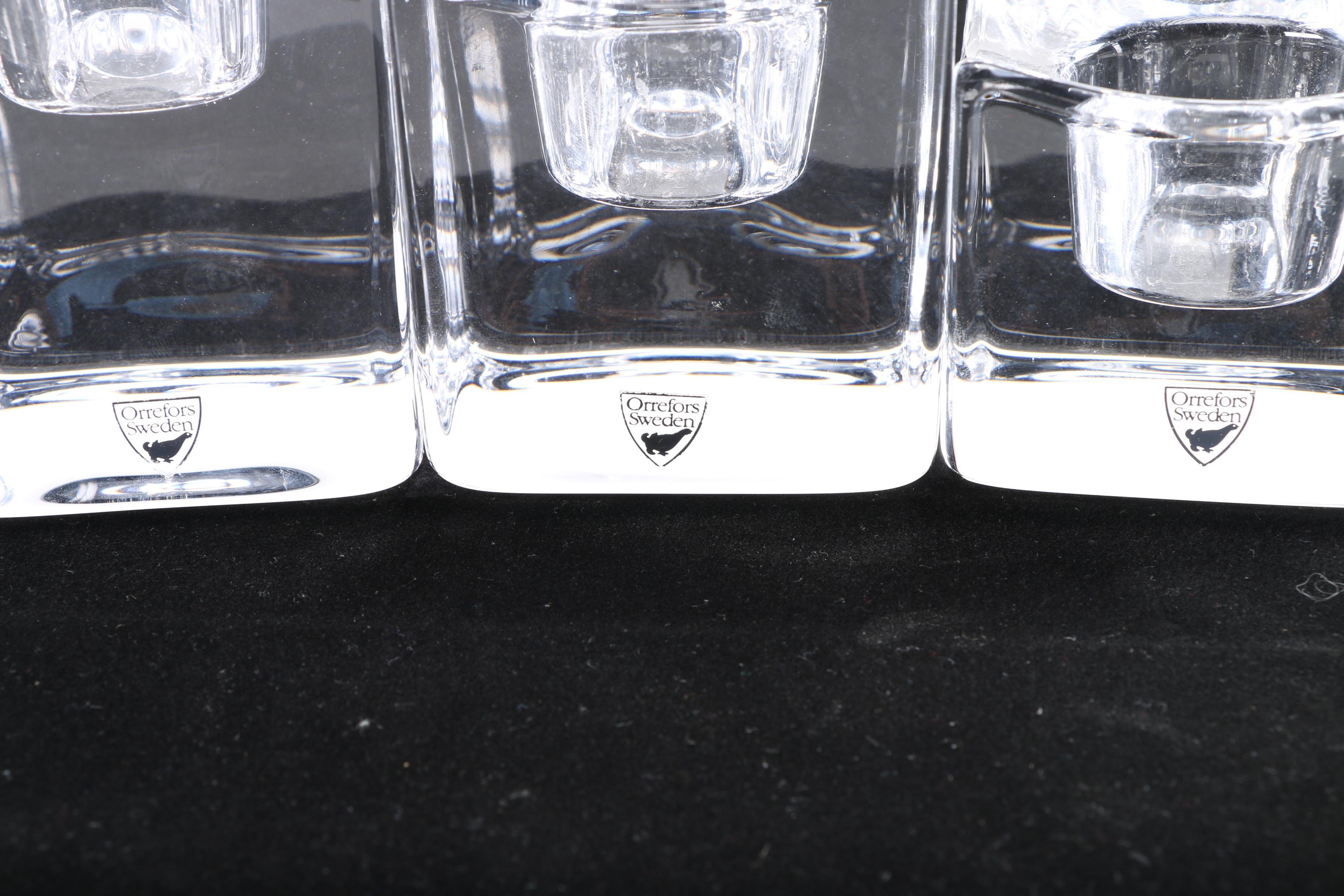 Orrefors Sweden Candle Holders and Kosta Boda "Dad" Domino Holder