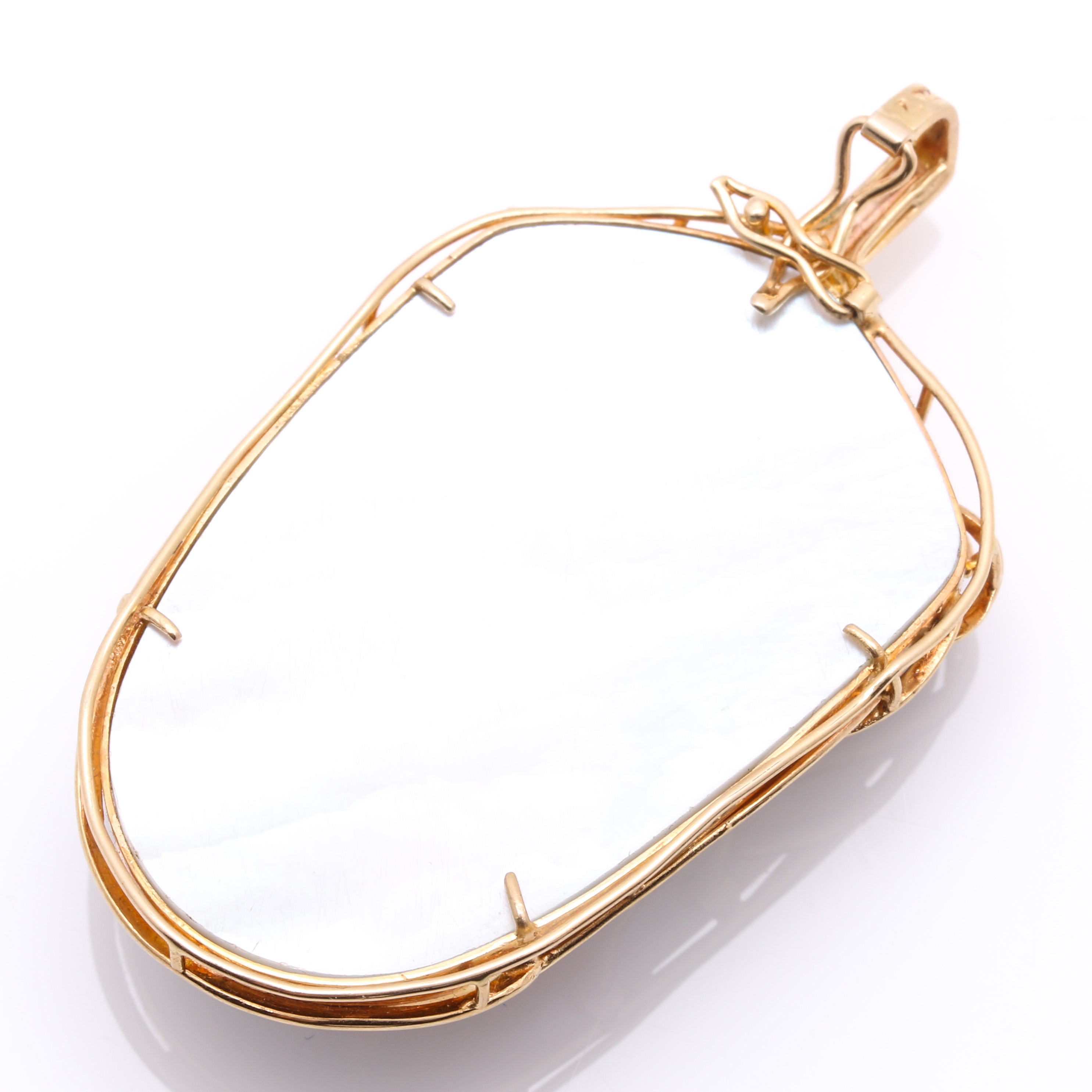 14K Yellow Gold Mabé Pearl and Ruby Art Nouveau-Inspired Enhancer Pendant