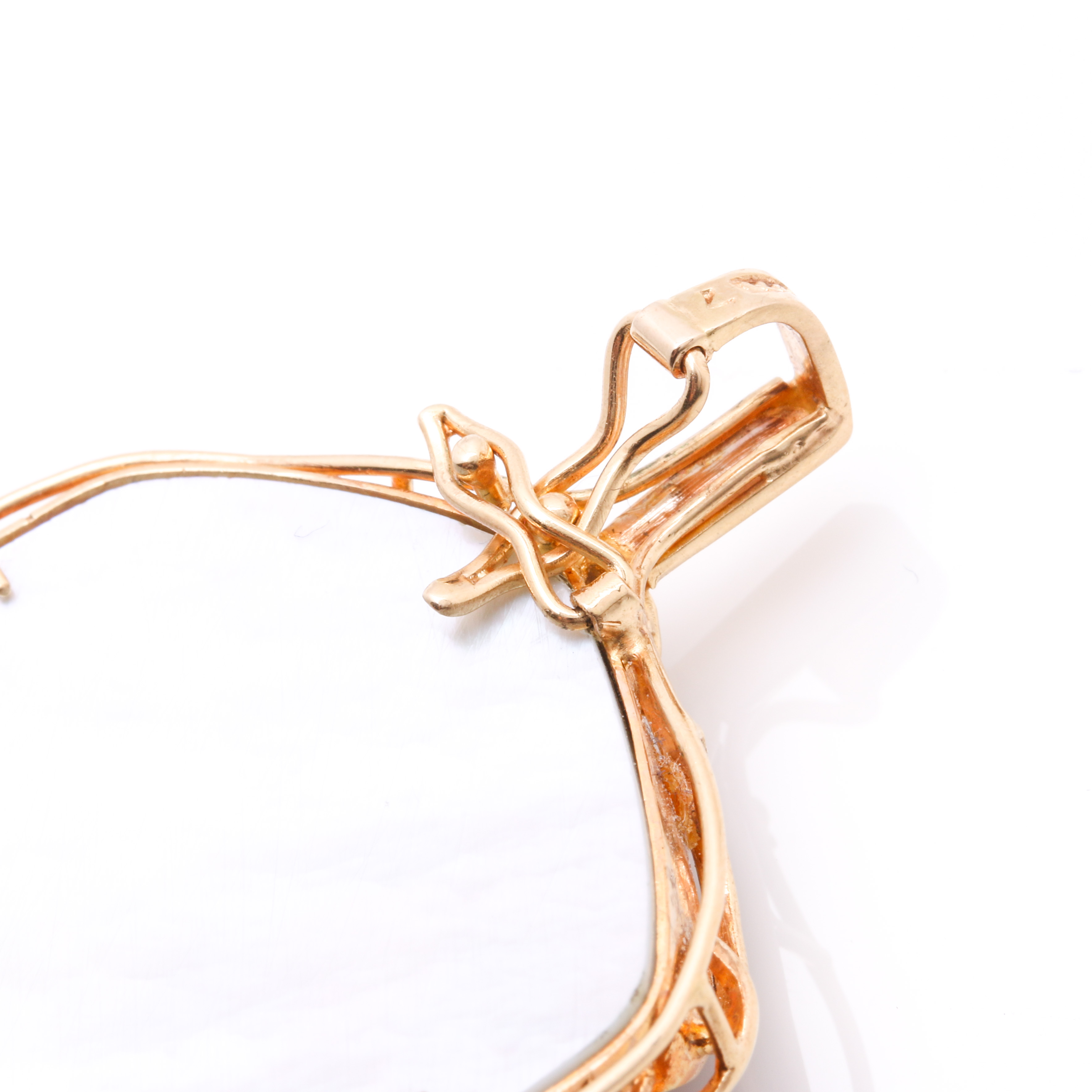 14K Yellow Gold Mabé Pearl and Ruby Art Nouveau-Inspired Enhancer Pendant