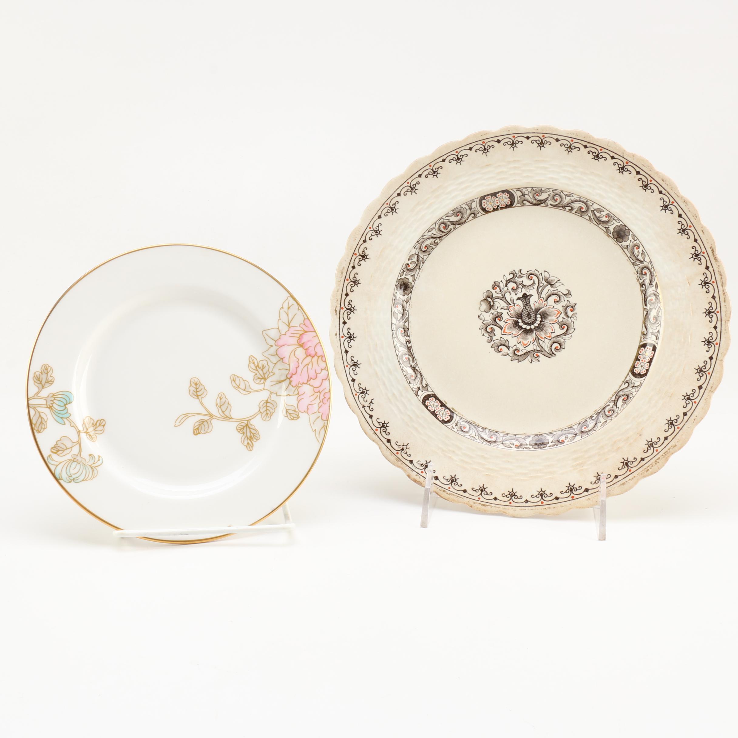 Yellow Plates Featuring Marchesa by Lenox "Painted Camellia" and Mintons