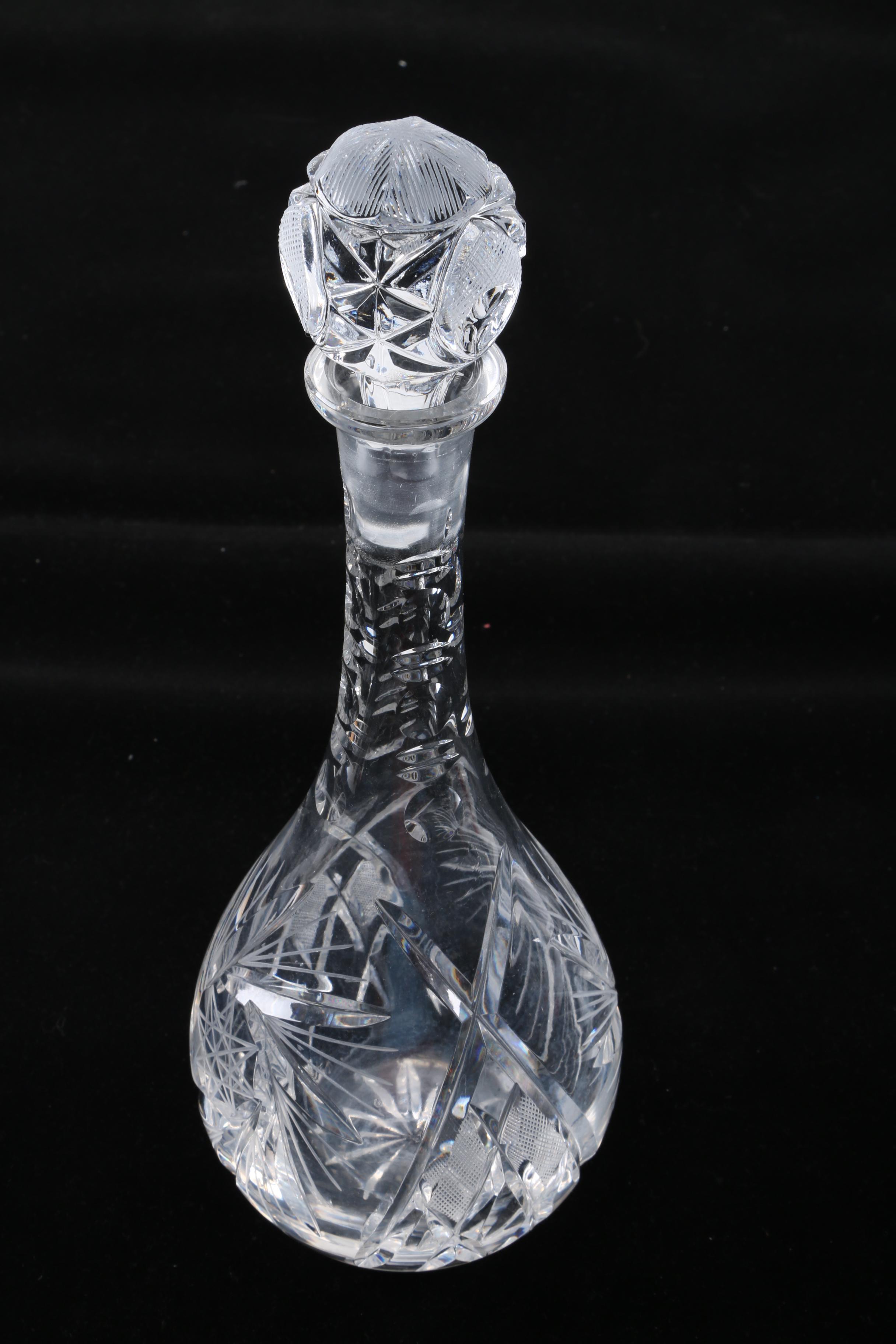 Two Clear Cut Crystal Decanters