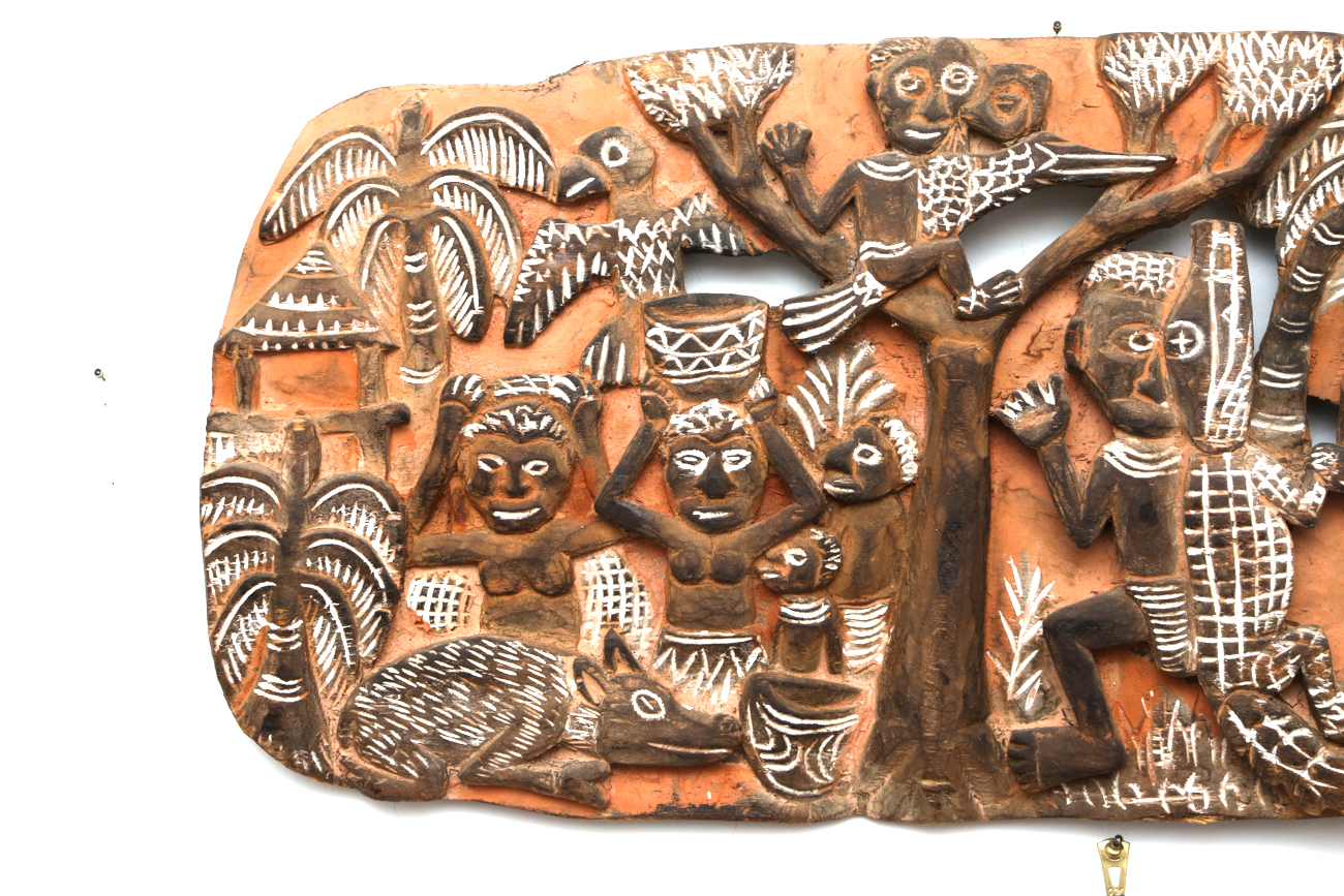 Large Wooden Relief Wall Sculpture With Hand Drawn Details