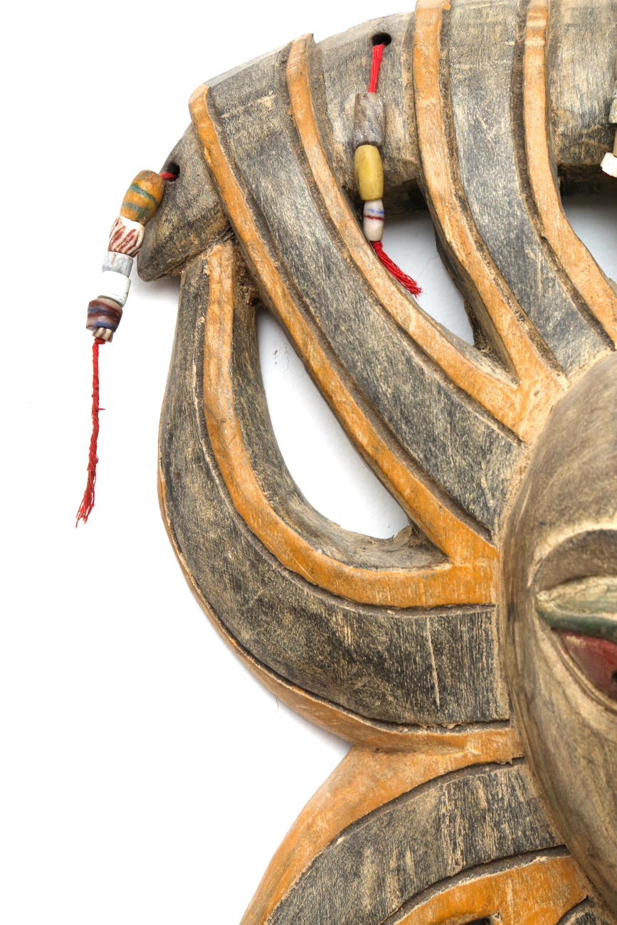 Hand Carved Wooden Sun And Moon Wall Sculpture With Beaded Details