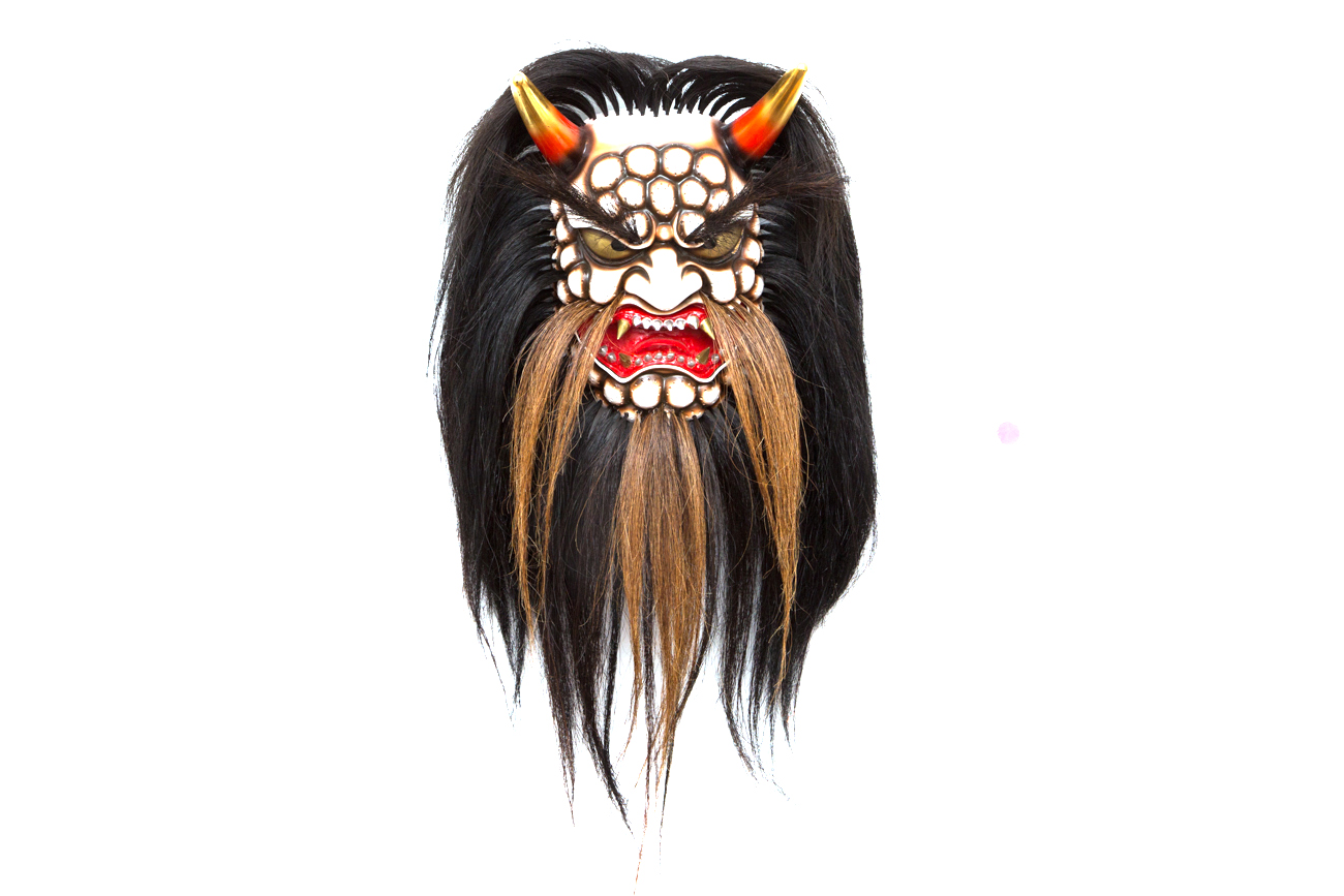 Hand Carved Japanese Daikijin Mask With Hair