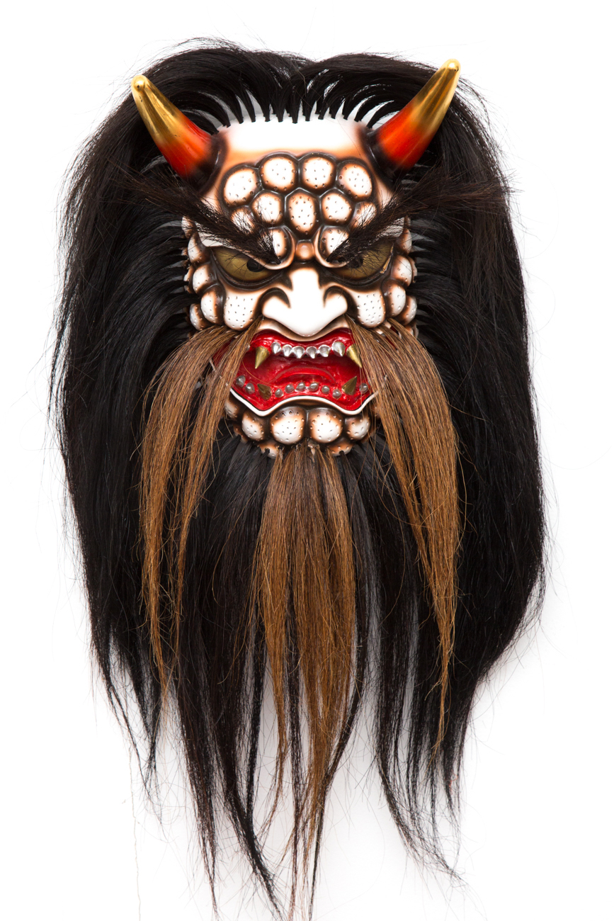 Hand Carved Japanese Daikijin Mask With Hair