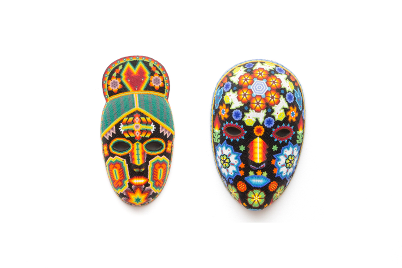 Pair Of Huichol Folk Art Hand Beaded Masks