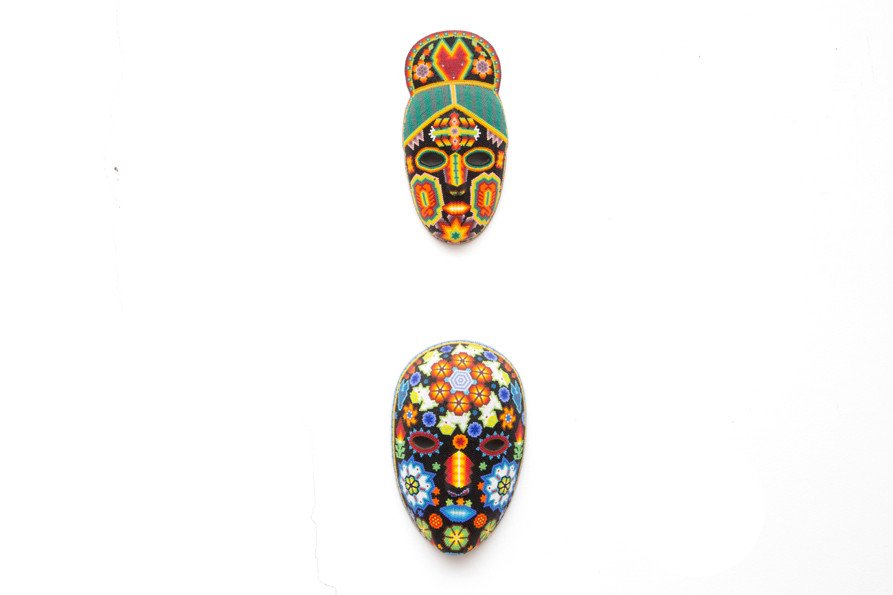 Pair Of Huichol Folk Art Hand Beaded Masks