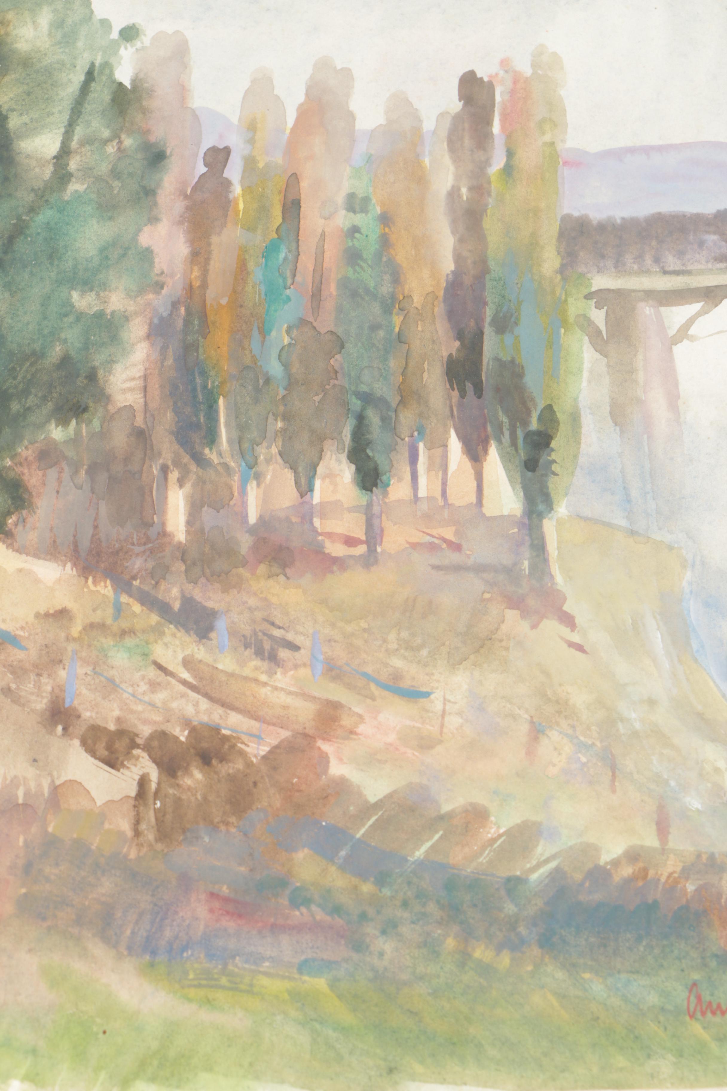 Collection of Watercolor Paintings And Lithograph Print