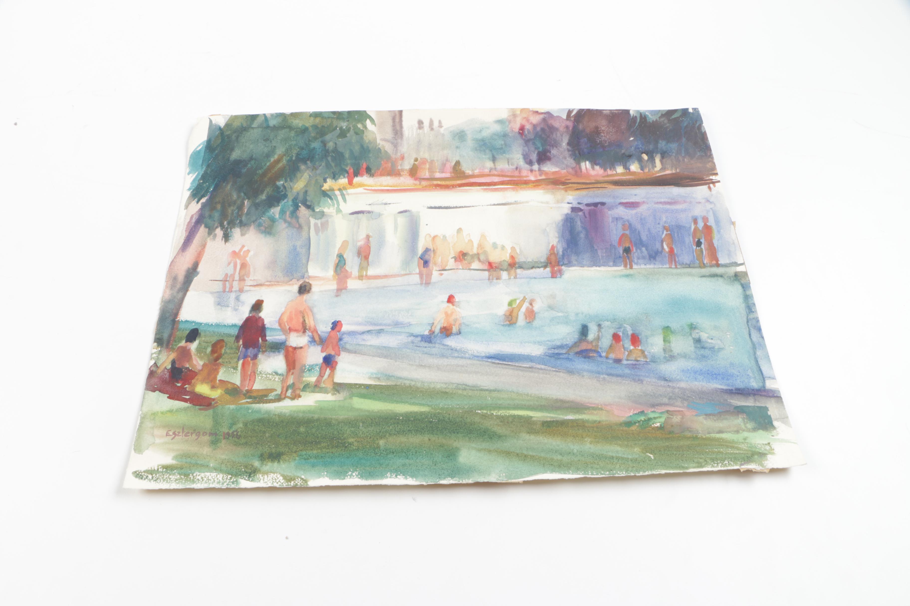 Collection of Watercolor Paintings And Lithograph Print