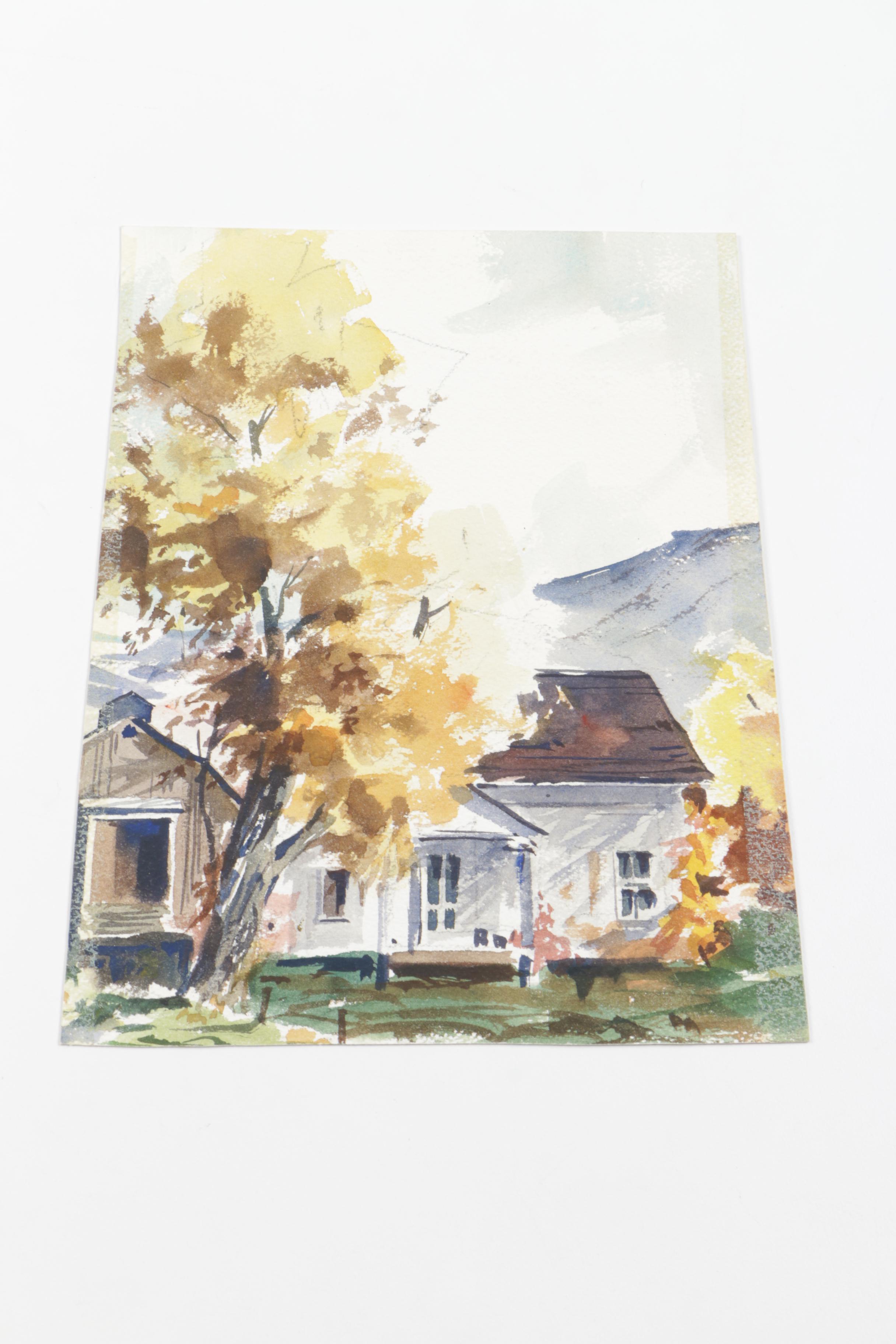 Collection of Watercolor Paintings And Lithograph Print