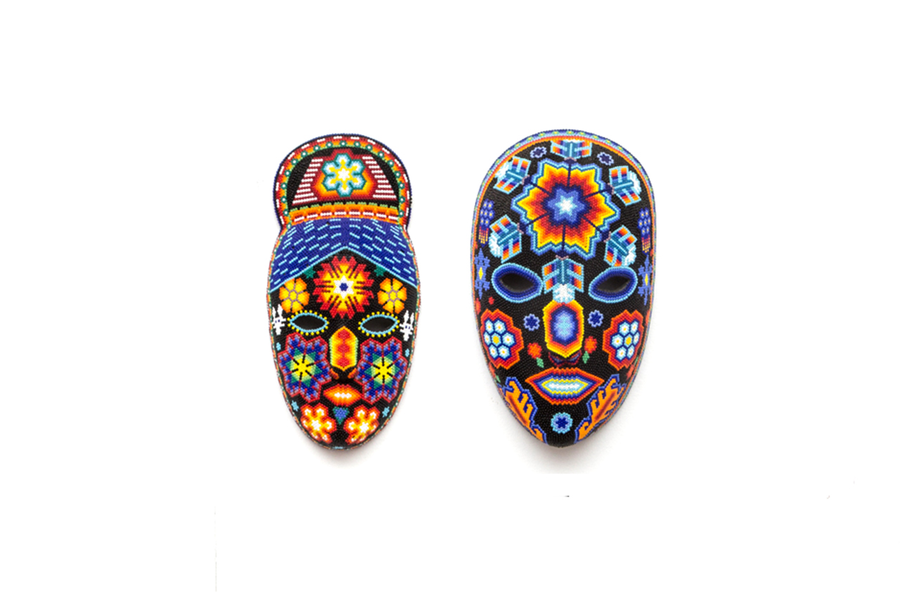 Pair Of Huichol Folk Art Hand Beaded Masks