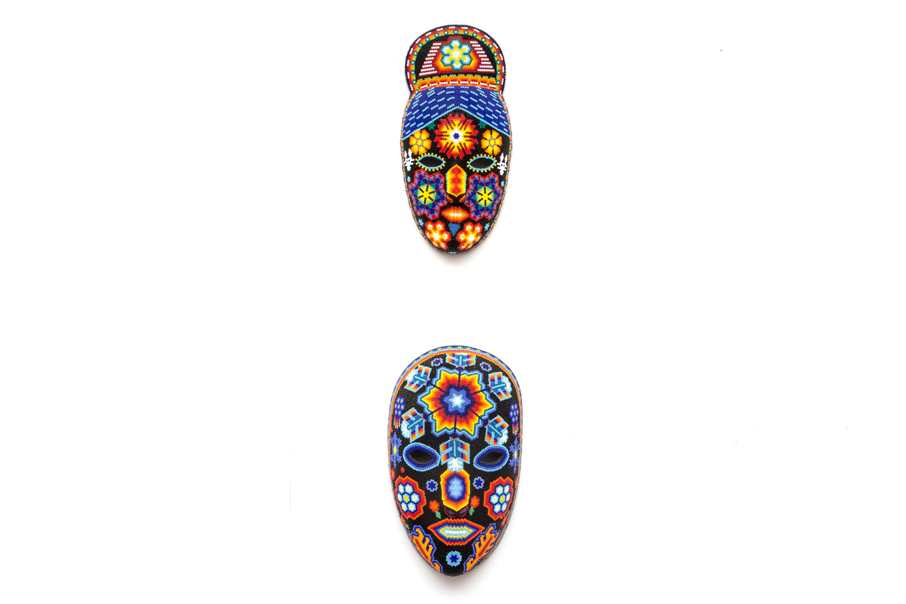 Pair Of Huichol Folk Art Hand Beaded Masks