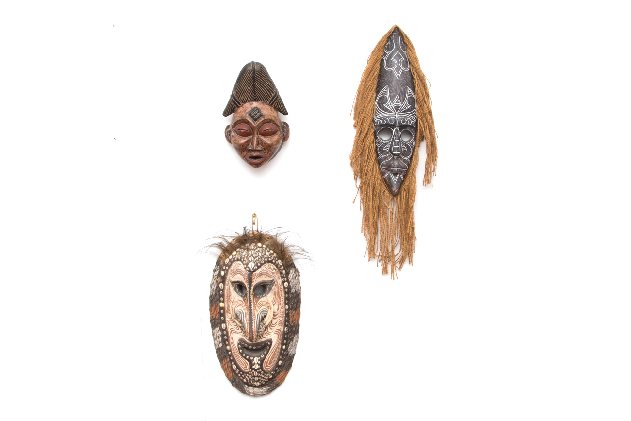 Three Hand Carved Wooden Tribal Masks