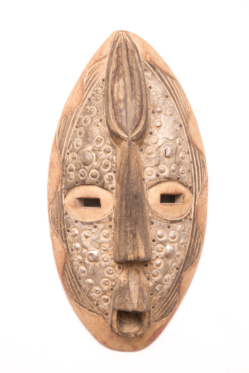 Pair Of Hand Carved Tribal Masks With Metal Accents