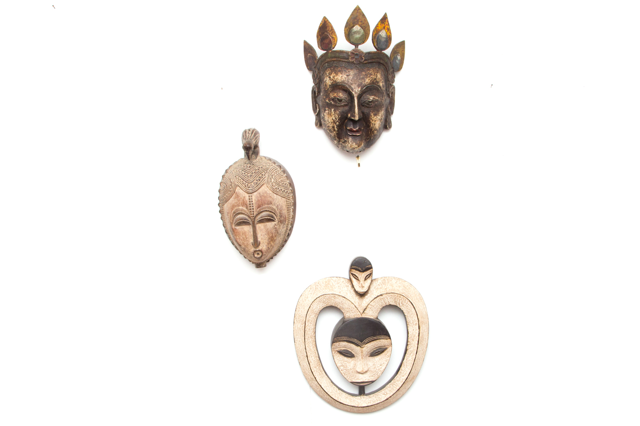 Three Hand Carved Wooden Tribal Masks